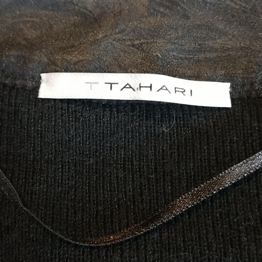 T TAHARI Black Faux Leather Suede Open Front Waterfall Jacket XS - Picture 9 of 10